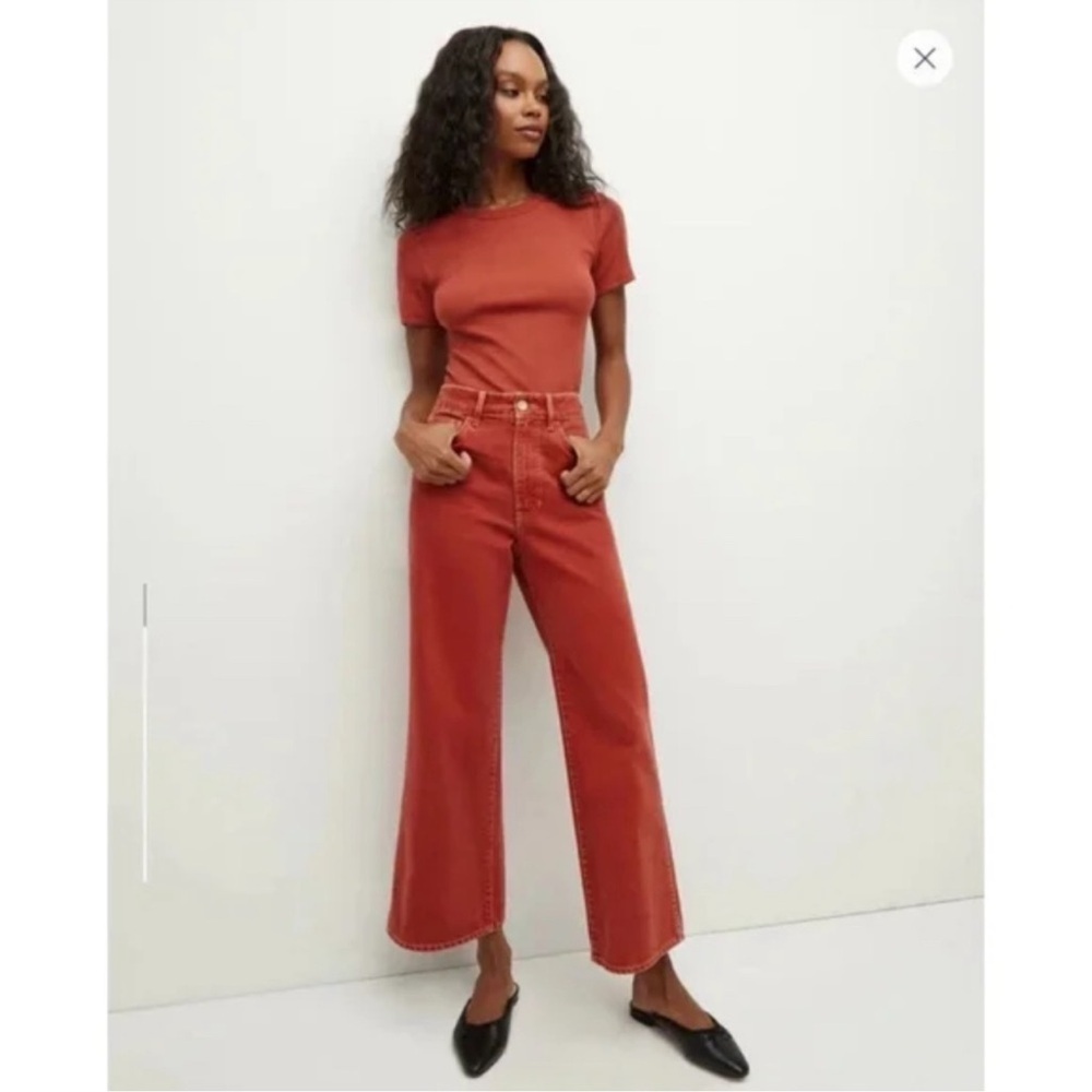 Veronica Beard Taylor Wide Leg Jeans Women size 30 High Rise Crop Brick Red CL
